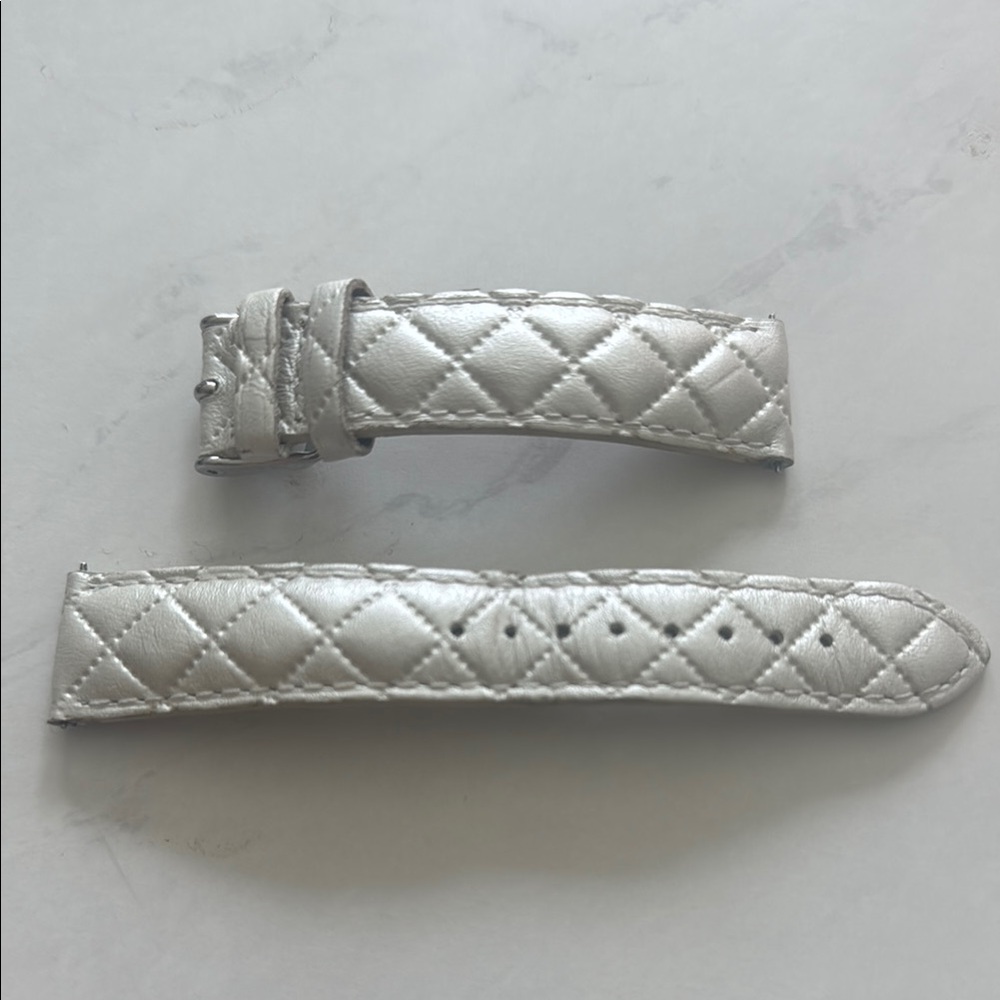 Michele Brand White Leather Quilted Watch Strap